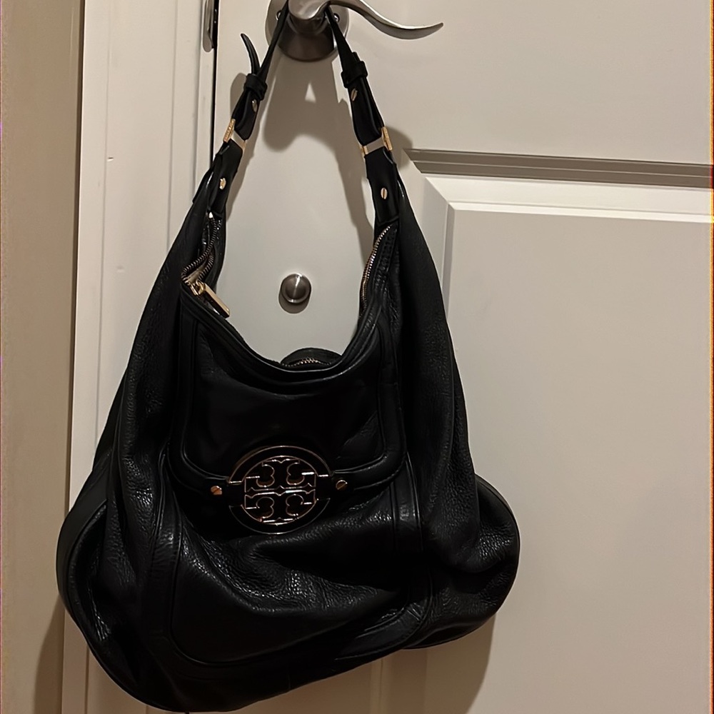 Black Leather Tory Burch Bag